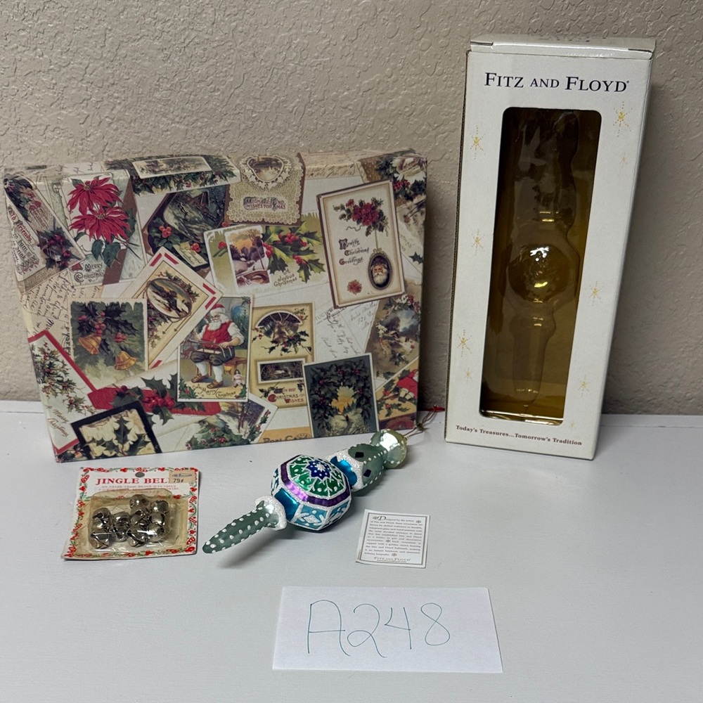 Fitz and Floyd Festive Ornament, Vtg bells (12) & Vtg Box